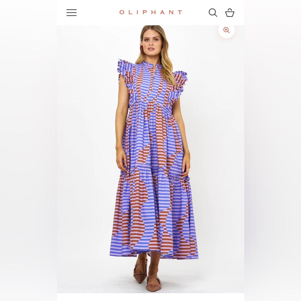 Oliphant scallop pintuck maxi — purple and rust — size M